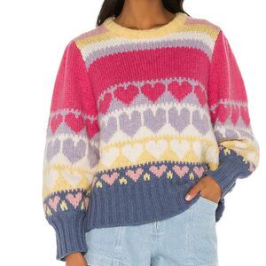 LoveShackFancy Shirelle Pullover Sweater Pink Hearts Size S